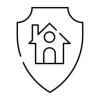 Casa edificio dentro scudo in mostra casa sicurezza icona vettore
