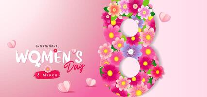internazionale Da donna giorno saluto carta, floreale numero 8 e rosa sfondo vettore