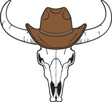Toro cranio con cowboy cappello. vettore illustrazione.