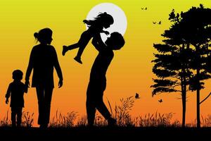 carino famiglia silhouette paesaggio vettore