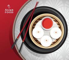 dim sum illustrazione vettoriale di cibo cinese, cibo asiatico dim sum in piroscafo