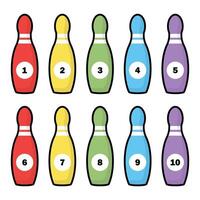 colorato numerato bowling perni isolato bianca sfondo vettore illustrazione