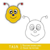 disegno di un foglio di lavoro per bambini in età prescolare con livello di difficoltà di gioco facile, semplice gioco educativo per bambini traccia di una linea della faccia dell'ape vettore
