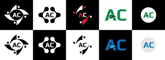 AC logo. un' c design. bianca AC lettera. corrente alternata, un' c lettera logo design. iniziale lettera AC connesso cerchio maiuscolo monogramma logo. professionista vettore
