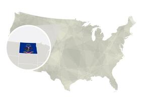 poligonale astratto Stati Uniti d'America carta geografica con ingrandita nord dakota stato. vettore