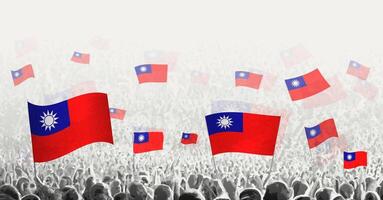 astratto folla con bandiera di taiwan. popoli protesta, rivoluzione, sciopero e dimostrazione con bandiera di taiwan. vettore