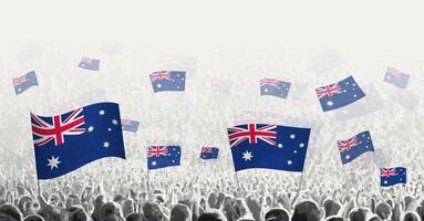 astratto folla con bandiera di Australia. popoli protesta, rivoluzione, sciopero e dimostrazione con bandiera di Australia. vettore