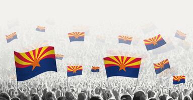 astratto folla con bandiera di Arizona. popoli protesta, rivoluzione, sciopero e dimostrazione con bandiera di Arizona. vettore