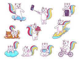 cartone animato carino caticorn gatto e gattino personaggi vettore