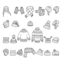 vestiti invernali natale moda cappello guanti calzini maglione sciarpa collezione calzini vestiti guanti cappello illustrazione vettore