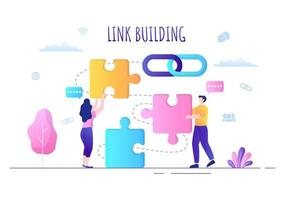 seo link building come ottimizzazione dei motori di ricerca, marketing e digitale per lo sviluppo della home page o illustrazione vettoriale di applicazioni mobili