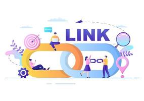 seo link building come ottimizzazione dei motori di ricerca, marketing e digitale per lo sviluppo della home page o illustrazione vettoriale di applicazioni mobili