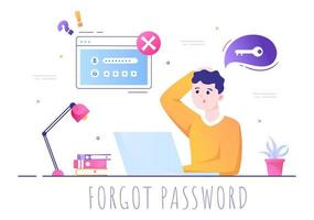 password dimenticata e accesso all'account per pagina web, protezione, sicurezza, chiave, sistema di accesso in smartphone o computer illustrazione vettoriale piatta