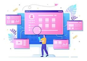 seo link building come ottimizzazione dei motori di ricerca, marketing e digitale per lo sviluppo della home page o illustrazione vettoriale di applicazioni mobili