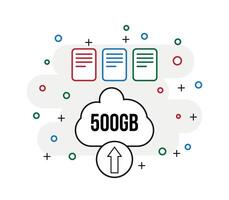 500 gb nube Conservazione. design caricare File e documenti, concetto Salva File in linea vettore