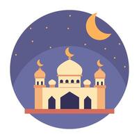 Ramadan kareem cartolina con Luna, stelle, moschea. saluto carta, piatto vettore illustrazione