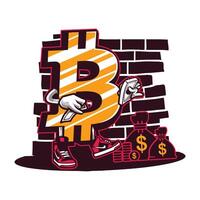 bitcoin portafortuna conteggio i soldi. crypto moneta personaggio design. vettore