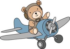 carino orso è equitazione un' piccolo aereo, cartone animato orso vettore