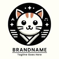 Giappone gatto indossare pigiama carino logo semplice e piatto giapponese stile carino morbido Marrone colore logo per il branding vettore