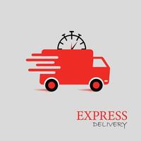 vettore rosso camion spedizione veloce consegna con orologio consegna mezzi di trasporto la logistica concetto