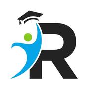 formazione scolastica logo su lettera r con la laurea cappello icona. la laurea simbolo vettore