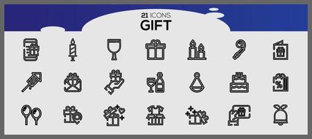 regalo scatola icona impostare. impostato di vacanza scatole silhouette. compleanno celebrazione linea icona pacchetto. vettore