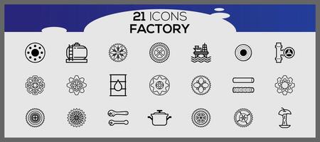 fabbrica icona pacchetto, con schema icona stile. industriale edifici piatto icona impostare. impianti e fabbriche adesivi icona impostare. vettore