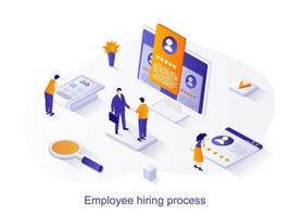 concetto di web isometrico del processo di assunzione dei dipendenti. le persone guardano il curriculum, scelgono il candidato per il posto vacante, conducono un colloquio di lavoro. scena delle risorse umane. illustrazione vettoriale per modello di sito web in 3d design