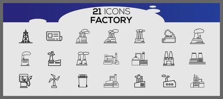 fabbrica icona pacchetto, con schema icona stile. industriale edifici piatto icona impostare. impianti e fabbriche adesivi icona impostare. vettore