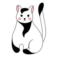 carino nero e bianca gatto isolato su bianca sfondo. vettore illustrazione per bambini.