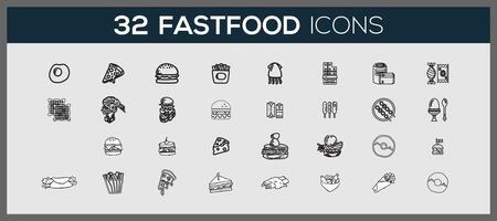 veloce cibo icone impostare. veloce cibo sfondo icona. veloce cibo adesivi mano disegnato scarabocchio colorazione vettore. vettore