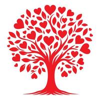 rosso amore albero con cuore le foglie. mano disegnare San Valentino giorno albero silhouette clip arte isolato su bianca sfondo, vettore illustrazione