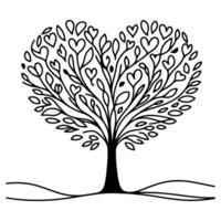 nero amore albero con cuore le foglie. mano disegnare San Valentino albero silhouette clip arte isolato su bianca sfondo, vettore illustrazione