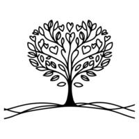 nero amore albero con cuore le foglie. mano disegnare San Valentino giorno albero silhouette clip arte isolato su bianca sfondo, vettore illustrazione