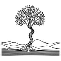 nero silhouette albero in crescita a partire dal il terra vettore illustrazione su bianca sfondo