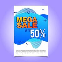 mega vendita 50 per cento striscione. liquido sfondo blu colore vettore modello illustrazione design eps 10