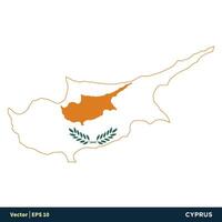 Cipro - Europa paesi carta geografica e bandiera vettore icona modello illustrazione design. vettore eps 10.