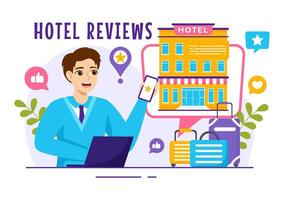 Hotel recensioni vettore illustrazione con valutazione servizio, utente soddisfazione per nominale cliente, Prodotto o Esperienza nel piatto cartone animato sfondo