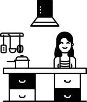 cucina donna glifo e linea vettore illustrazione