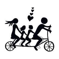 divertente cartone animato nero silhouette di un' famiglia equitazione un' bicicletta, nel bambini disegno stile vettore