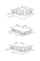 vettore impostato di privato Casa facciate, dettagliato architettonico tecnico disegno, isometrico, aereo Visualizza