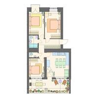 tre Camera da letto appartamento con un' grande terrazza Piano disposizione, architettonico sfondo, superiore Visualizza vettore