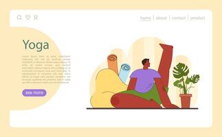 casa yoga illustrazione. un' uomo pratiche un' yoga posa nel un' tranquillo, calmo casa ambientazione. vettore