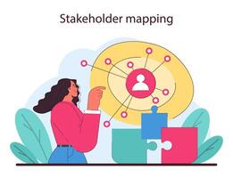 stakeholder Mappatura concetto. analitico mente a opera riattacco insieme il stakeholder puzzle vettore
