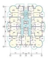 multipiano edificio pavimento Piano disposizione, dettagliato architettonico tecnico disegno, vettore planimetria