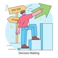 il processo decisionale concetto. potenziato uomo si arrampica, con fiducia la scelta vettore