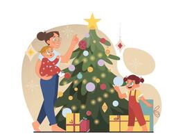 persone celebrare Natale e nuovo anno. allegro famiglia membri, mamma vettore