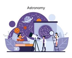 personaggi impegnare con celeste esplorazione utilizzando un' telescopio e stella grafici vettore