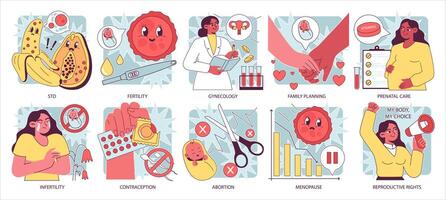 riproduttore Salute impostare. gravidanza monitoraggio e ginecologia malattia vettore