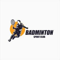 badminton salto distruggere illustrazione logo design. moderno appassionato badminton giocatore nel azione logo design modello vettore